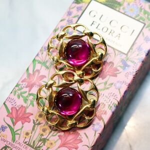 ⚜️ Vintage PAOLO GUCCI Pink Sapphire & Gold Clip-On Earrings